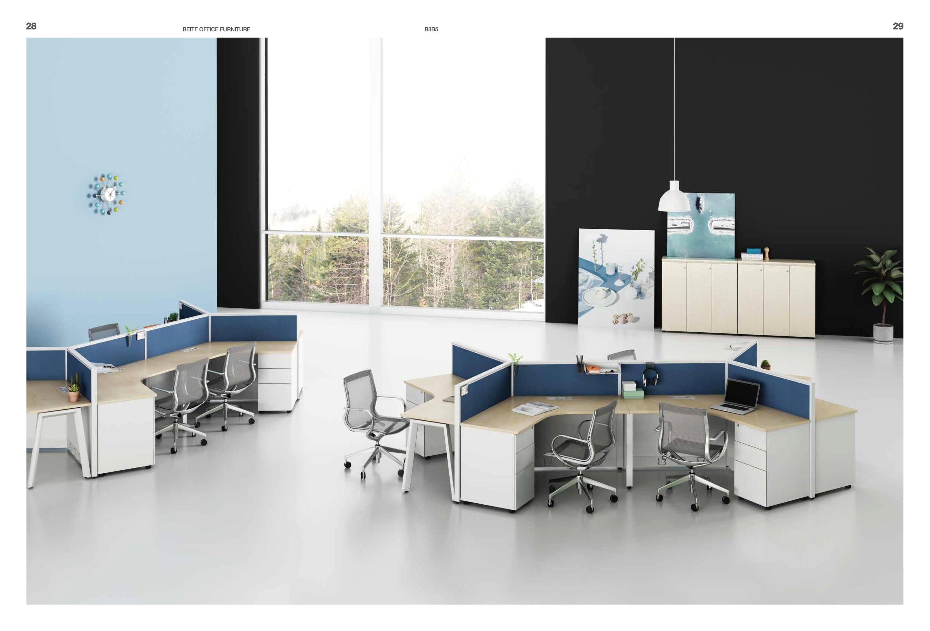 B3B5 workstation clusters in a bright open-plan office