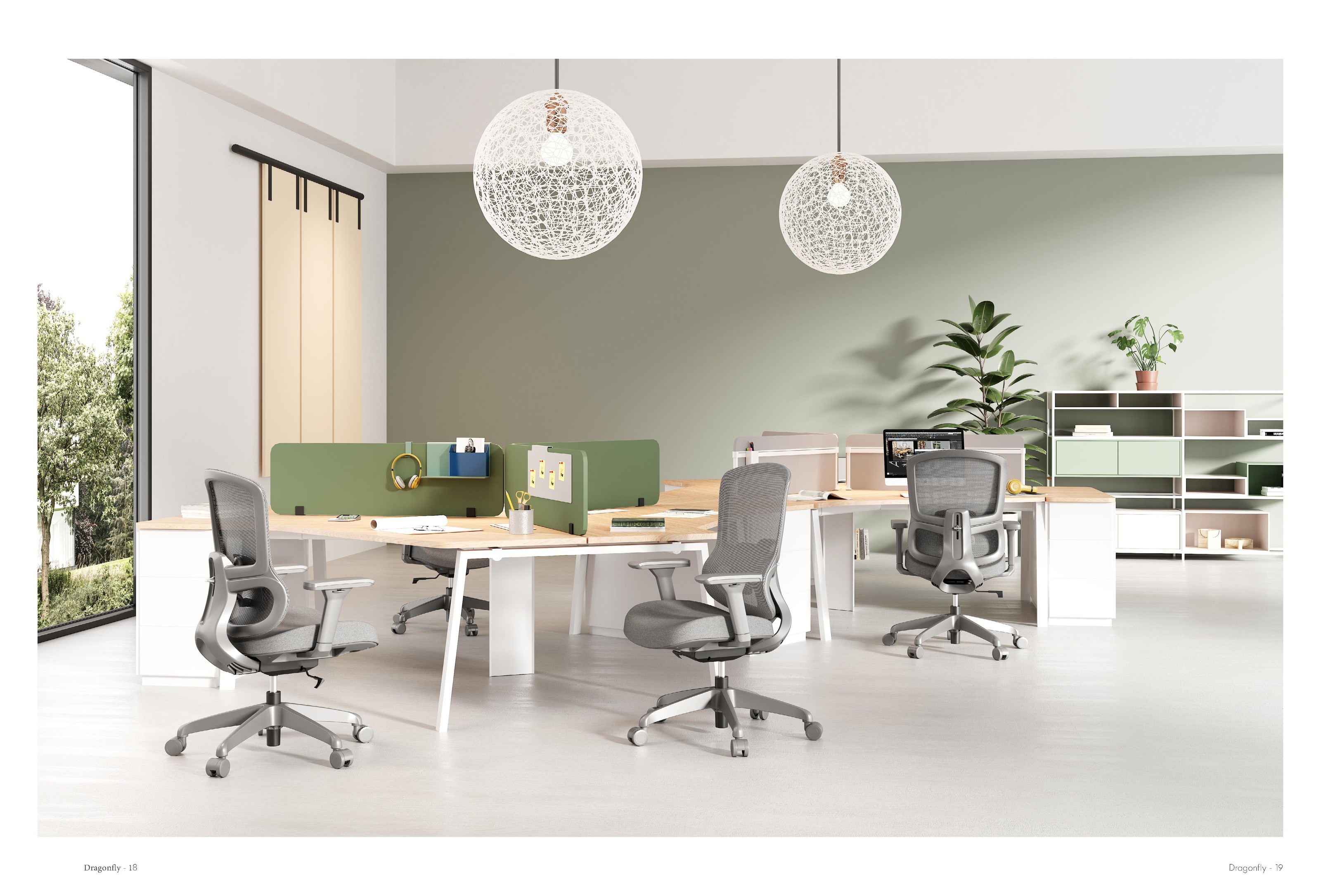 Dragonfly workstations in a planted open-plan office